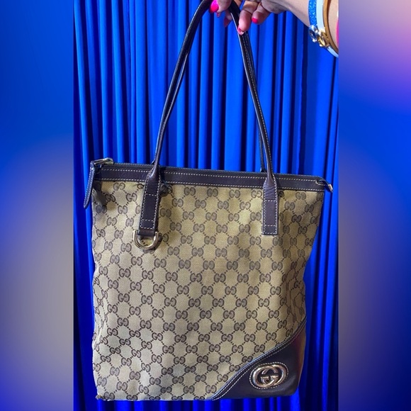 GUCCI Canvas Leather Monogram Shoulder Bag, Vintage. EUC - Picture 1 of 14